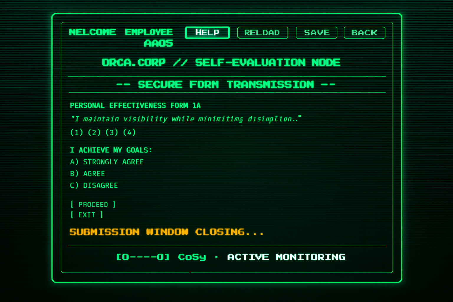 Employee of the Month - ORCA.CORP Self-Evaluation Interface